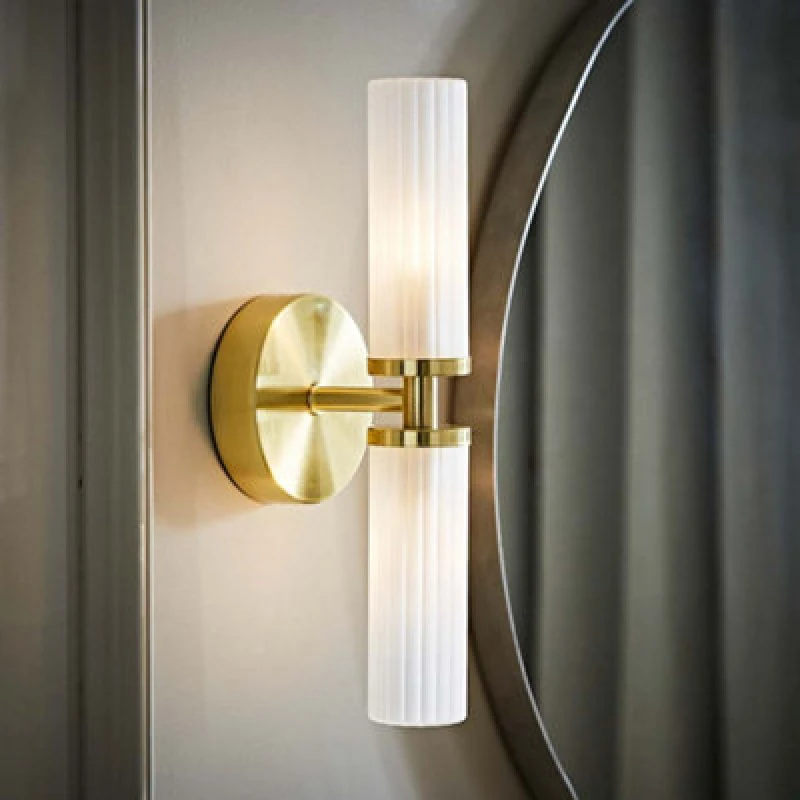 Image of ValueLights ValueLights Canya Up and Down 2 Way IP44 Rated Bathroom Frosted Reeded Glass Wall Light in Gold Gold One Size Unisex 5016529266860