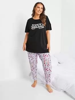 Image of Yours Sweet Dreams Long Sleeve Cuffed Pj Set - Black, Size 14-16, Women