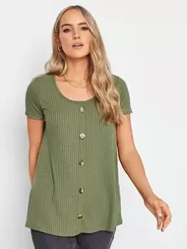 Image of Long Tall Sally Khaki Scoop Neck Button Though Rib Tee, Green, Size 12, Women