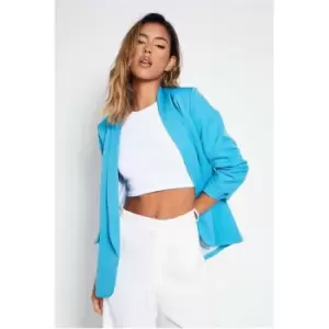 Image of I Saw It First Blue Ruched Sleeve Blazer - Blue