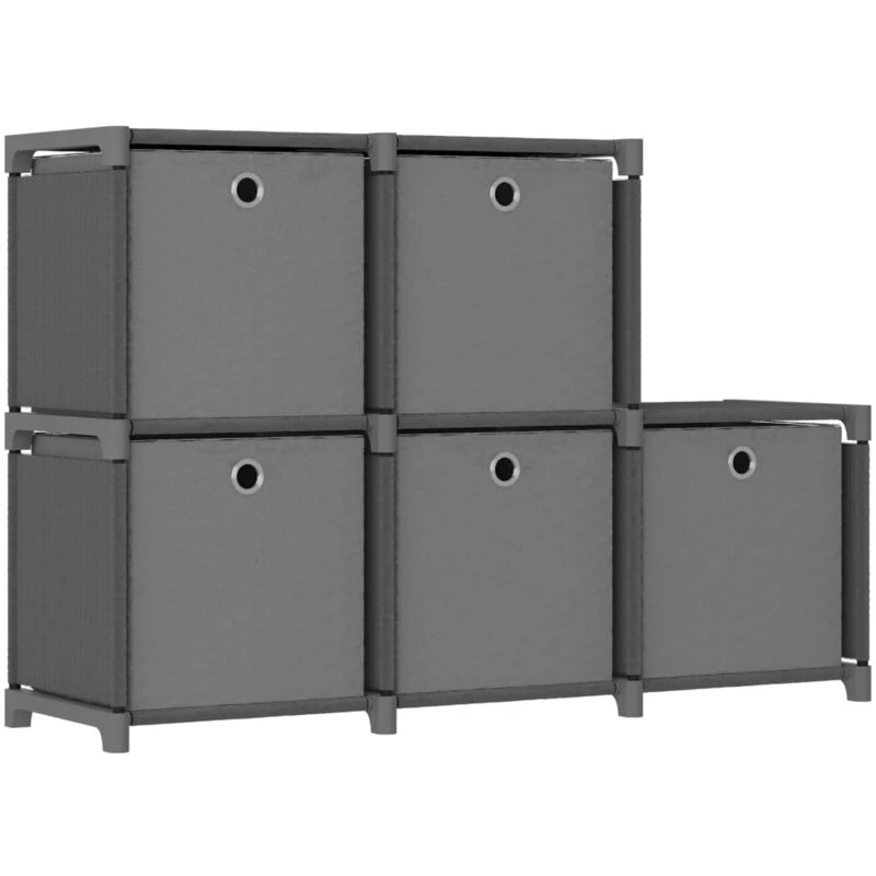 Image of VIDAXL Vidaxl - 5-Cube Display Shelf with Boxes Grey 103x30x72.5cm Fabric 8720286042625