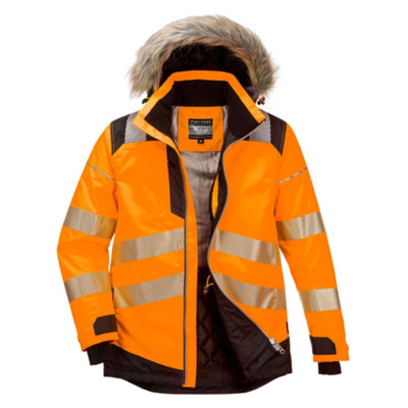 Image of Oxford Weave 300D Class 3 PW3 Hi Vis Winter Parka Jacket PW369OBRS Colour: Orange / Black