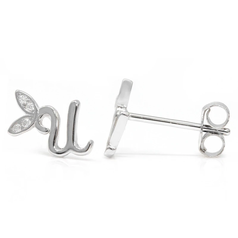 Image of Say It With Winged Initial Earring Pair - Sterling Silver - U Silver Unisex One Size