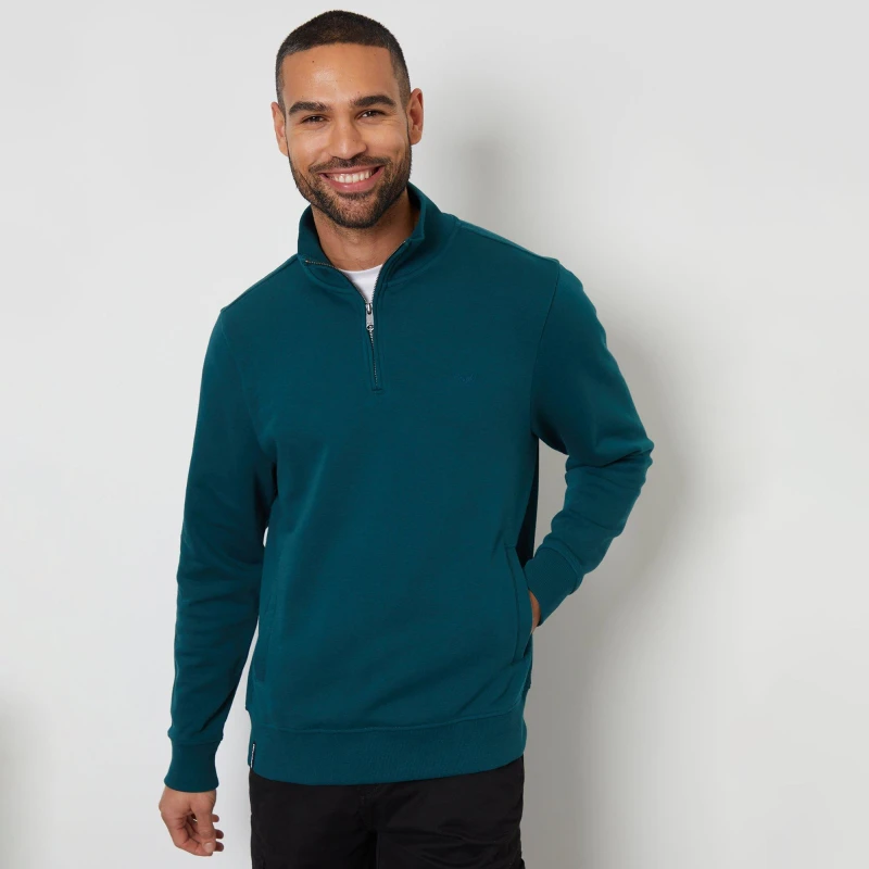 Image of Threadbare Mens Sage Quarter Zip Sweatshirt - Green Green 2XL