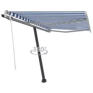 Image of Vidaxl Freestanding Manual Retractable Awning 350X250 Cm Blue & White