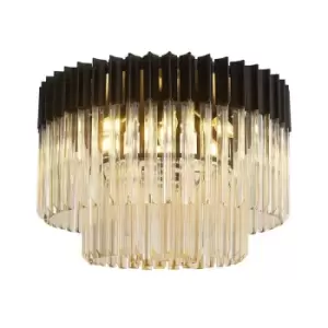Image of Luminosa Lighting - Luminosa Poland Ceiling Lamp Round 7 Light E14, Matt Black, Cognac Sculpted Glass, Item Weight: 15.3kg