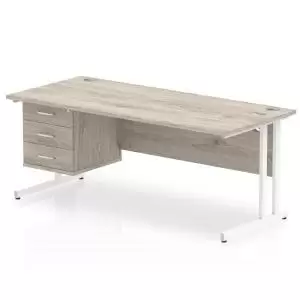 Image of Impulse 1800 Rectangle White Cant Leg Desk Grey Oak 1 x 3 Drawer Fixed