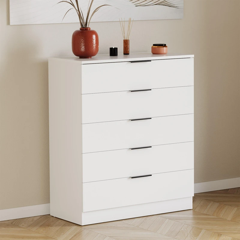 Image of Lassic Trega 5 Drawer Chest of Drawers White unisex 5 Drawer