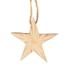 Image of Natural Wood Whitewashed Star Hanging Decoration