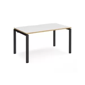 Image of Bench Desk Single Person Rectangular Desk 1400mm White/Oak Tops With Black Frames 800mm Depth Adapt