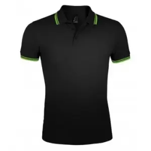 Image of SOLS Mens Pasadena Tipped Short Sleeve Pique Polo Shirt (S) (Black/Lime)