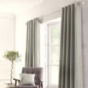 Image of Appletree Loft Asha Geometric Diamond Jacquard Eyelet Lined Curtains, Grey, 66 x 90 Inch