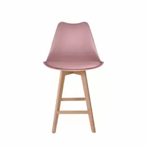 Image of Fusion Living Soho Plastic Bar Stool With Light Wood Legs Blush Pink