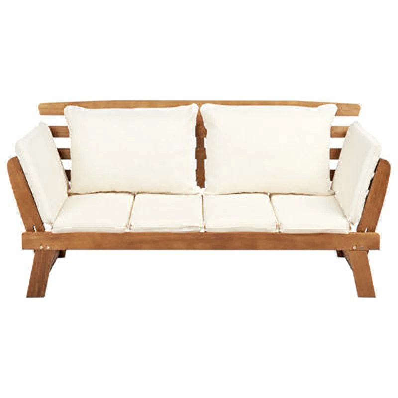 Image of Beliani Garden Bench With Cushion Portici 210 Cm Eucalyptus Wood Light Brown/ White