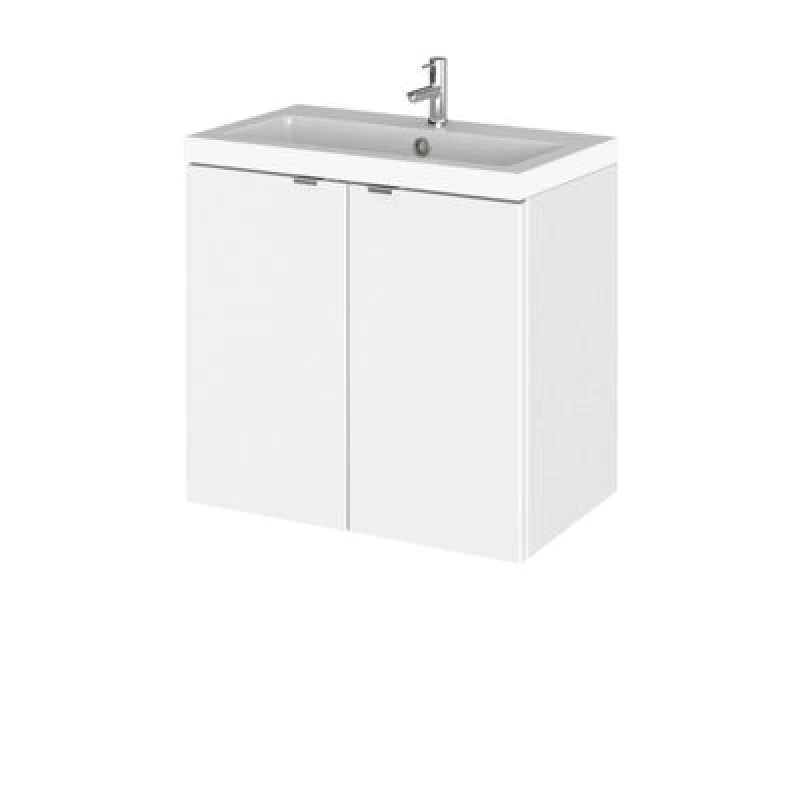 Image of Hudson Reed Fusion Wall Hung 2 Door Vanity Unit & Polymarble Basin Compact, Stylish Vanity Unit With Basin, Gloss White, 600mm