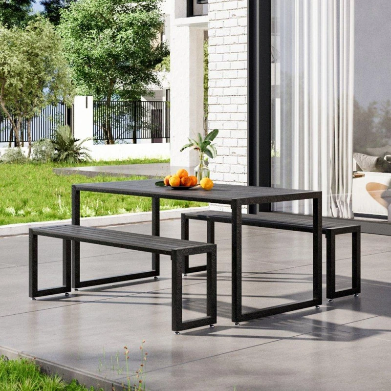 Image of Breeins Wooden and Metallic Table set with parasol hole Grey unisex One size