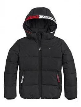 Image of Tommy Hilfiger Boys Essential Padded Flag Hood Coat - Black