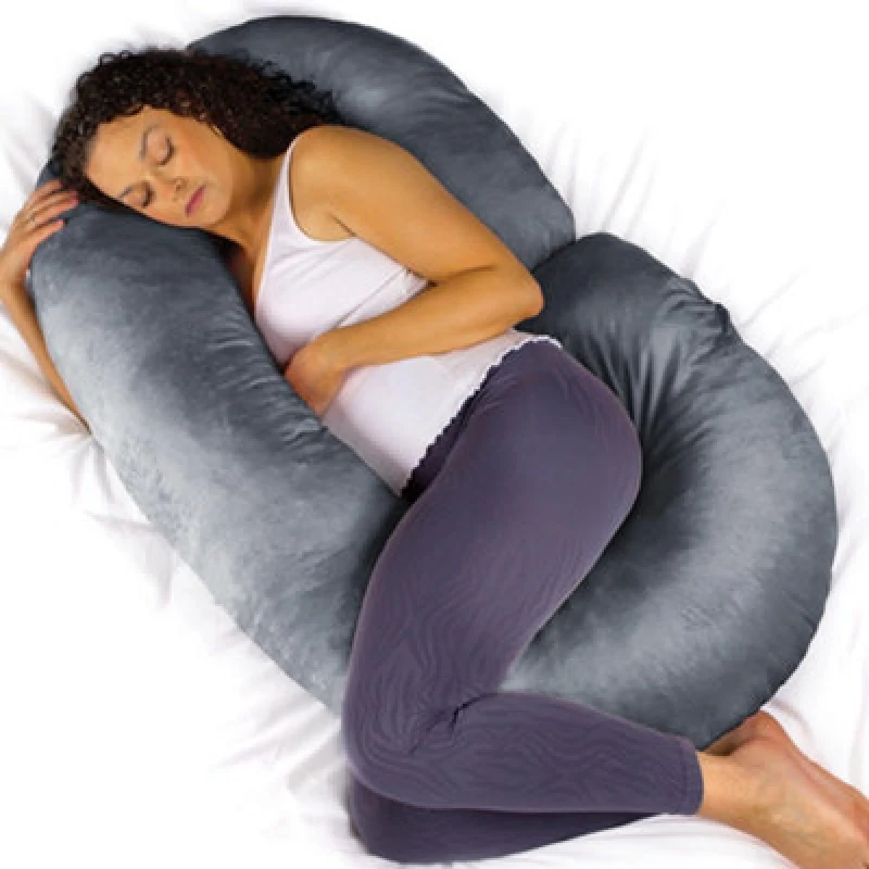 Image of Aamira C Shaped Pregnancy Pillow Grey, 140X65X20Cm Shredded Memory Foam Full Body Maternity Cushion For Sleeping