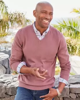 Image of Cotton Traders Mens V-Neck Jumper in Pink