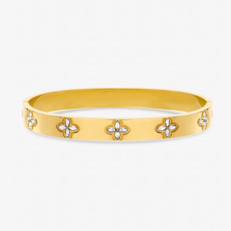Image of Jon Richard Gold Plated Waterproof Crystal Clover Bangle Gold female One Size