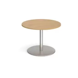 Image of Eternal circular boardroom table 1000mm - brushed steel base and oak top