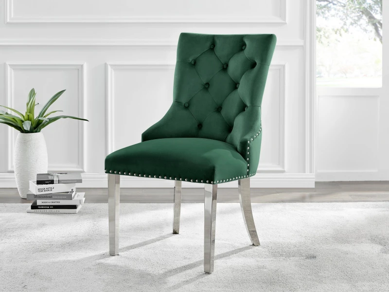 Image of FurnitureboxUK FurnitureboxUK Set of 2 Belgravia Soft Velvet Scoop Knockerback Dining Chairs in Green Green One Size Unisex 5056542696916