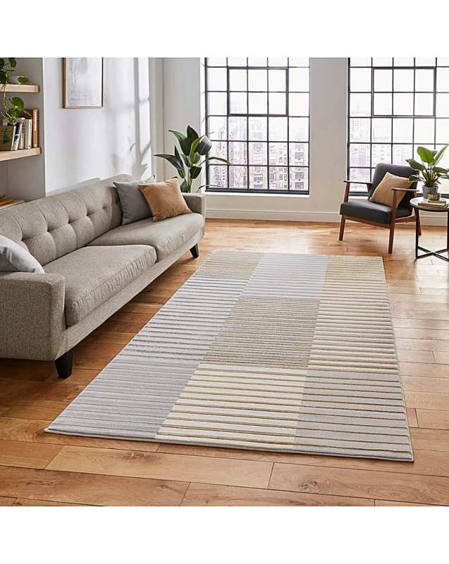 Image of Think Rugs Think Rugs Apollo Modern Linear Rug Grey/Gold - Think Rugs - Size: 200X290 Grey/Gold 200X290 MP66103