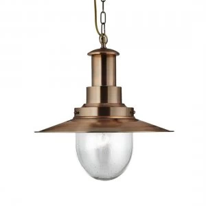 Image of 1 Light Dome Ceiling Pendant Copper, Seeded Glass, E27