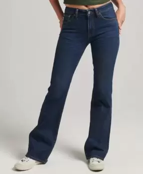 Image of Superdry Womens Mid Rise Slim Flare Jeans Dark Blue / Van Dyke Mid Used - Size: 32/32