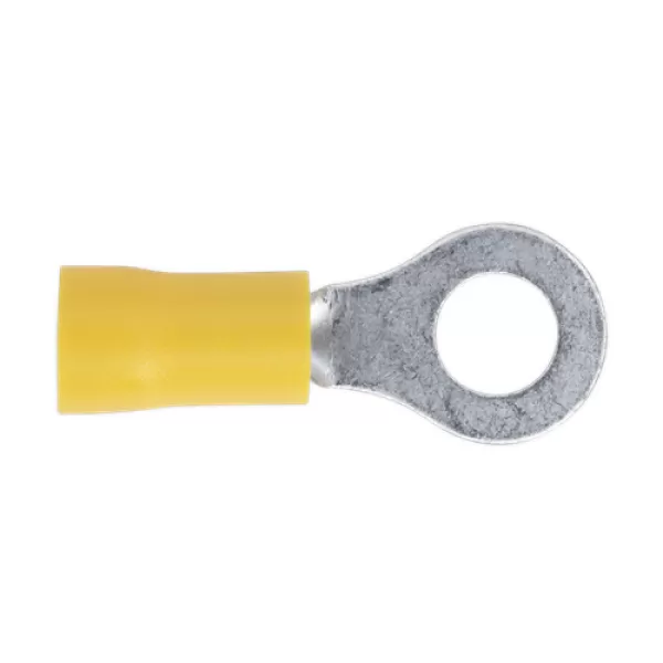Image of Genuine SEALEY YT19 Easy-Entry Ring Terminal Ø6.4mm (1/4) Yellow Pack of 100