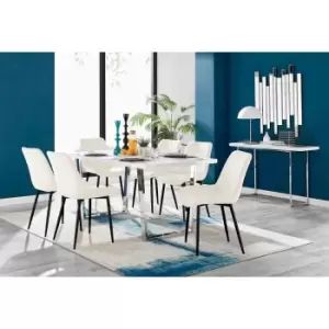 Image of Furniture Box Kylo White High Gloss Dining Table and 6 Cream Pesaro Black Leg Chairs