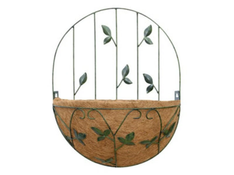 Image of Garden Pride Basket Planter With Trellis- Leaf Design- Wall Mounted