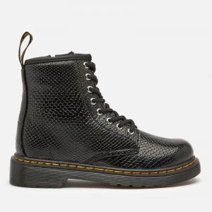 Image of Dr. Martens Kids 1460 Patent Lamper Lace Up Boots - Black Reptile Emboss - UK 11 Kids