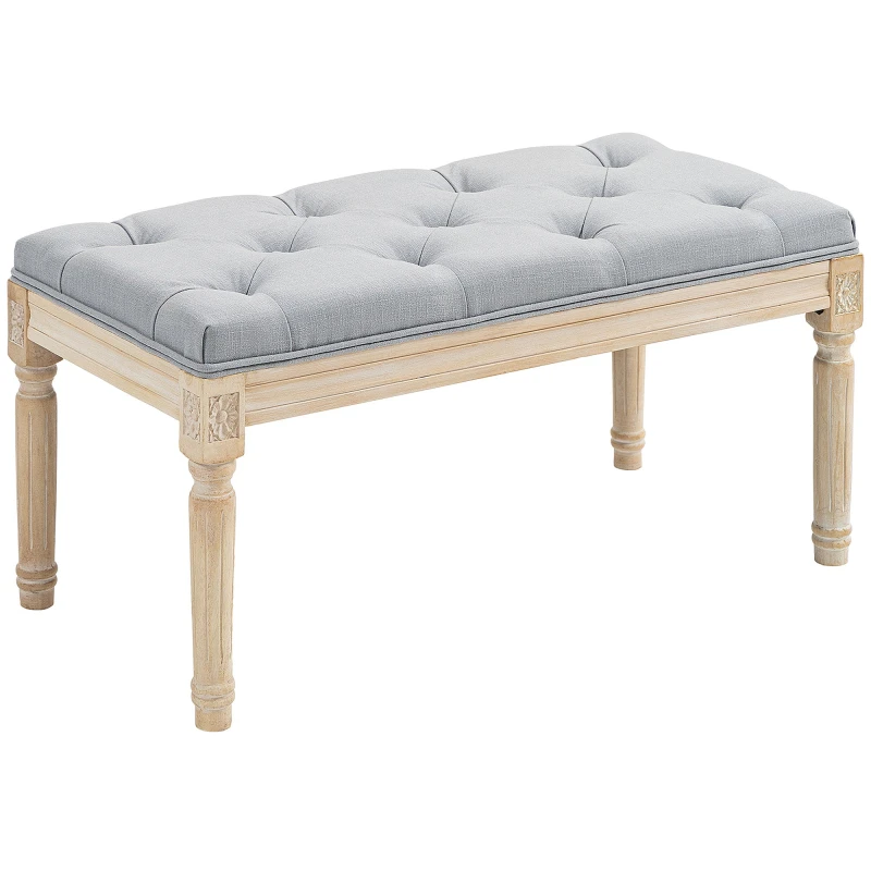 Image of HOMCOM End of Bed Bench Tufted Upholstered Foot Stool, Light Grey 838-160V70LG