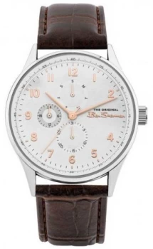 Image of Ben Sherman Mens Brown Leather Strap White Multi Dial Watch