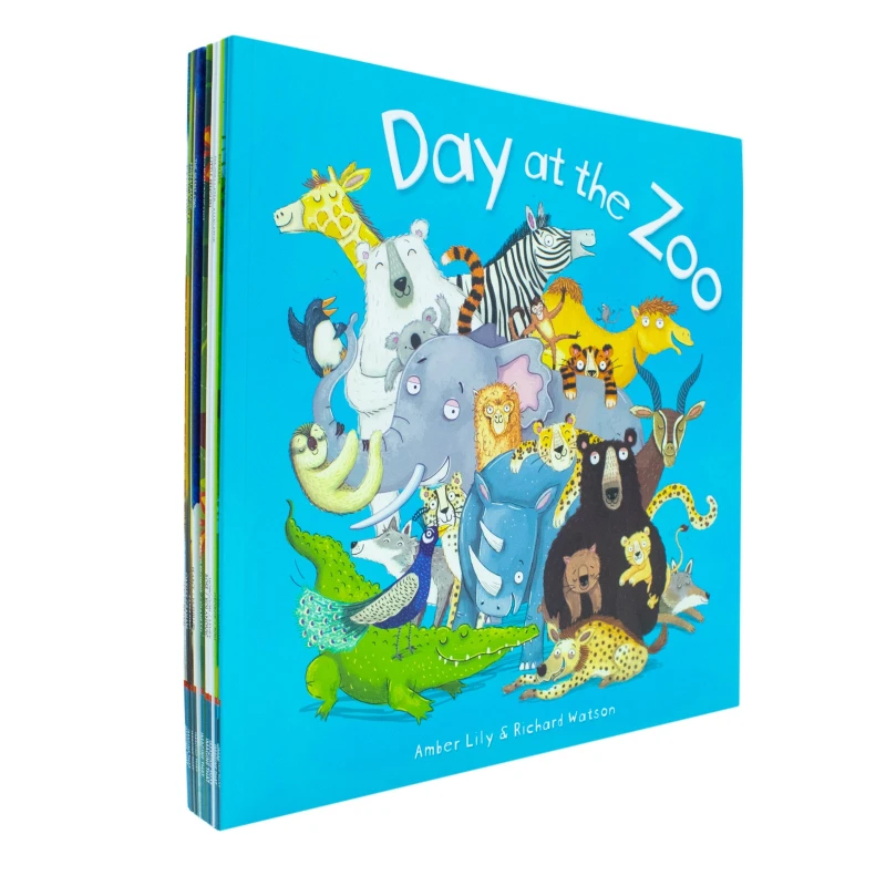Image of A Day at the Zoo 10 Animal Stories Illustrated Picture Flats Book Collection Animal Magic, Little Giraffe Big Idea, Little Penguin Various (Amber Lily
