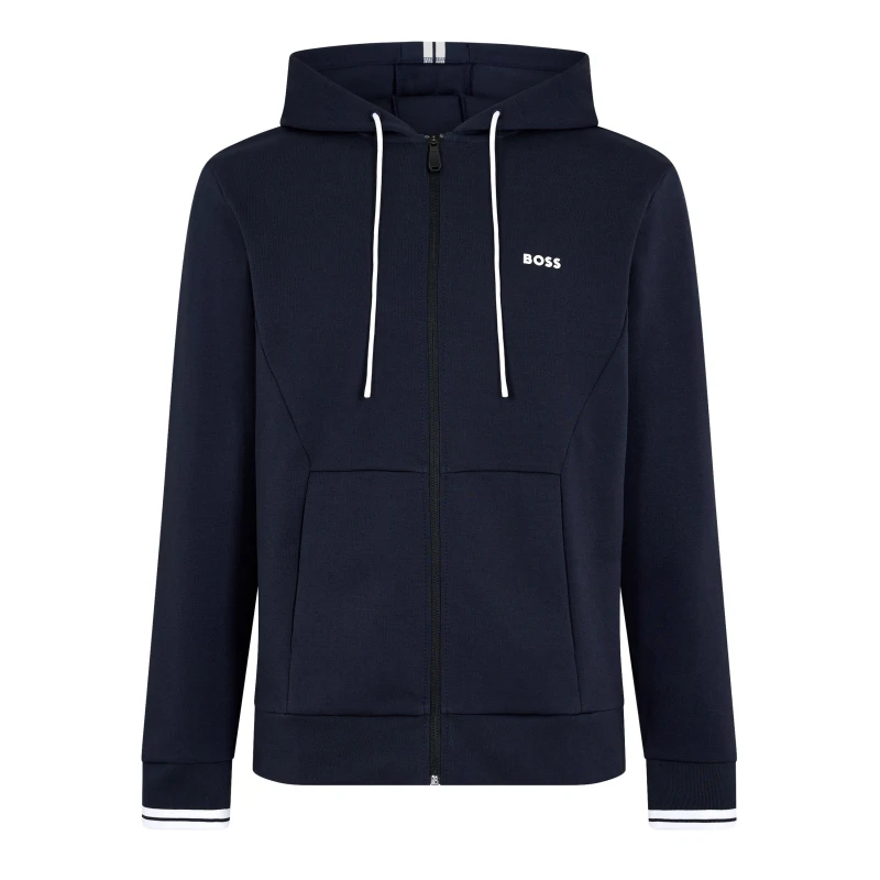 Image of Boss Mens Zip Hoodie, Advanced Stretch Dark Blue male S