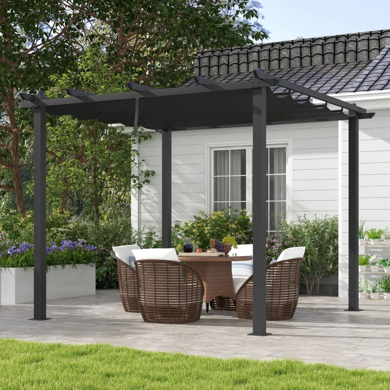 Image of Outsunny Aluminium Pergola with Retractable Roof, Garden Gazebo Canopy 3 x 3m - Outsunny 5056725501822