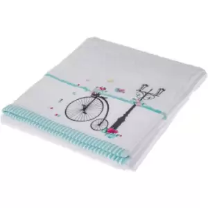 Image of HOMESCAPES Turkish Cotton Embroidered Bicycle White Hand Towel - White
