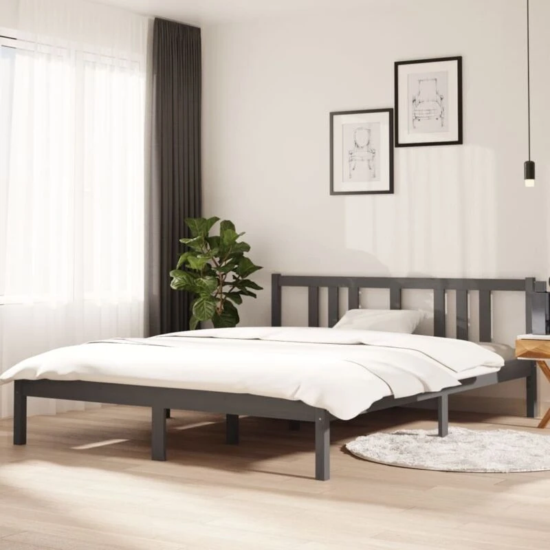 Image of VIDAXL Bed Frame without Mattress Grey Solid Wood 150x200cm King Size King Size Vidaxl 8720286998366