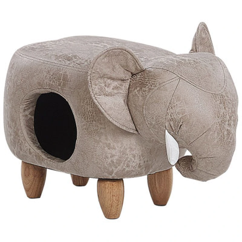 Image of Beliani Storage Animal Stool Jumbo Faux Leather Grey Elephant