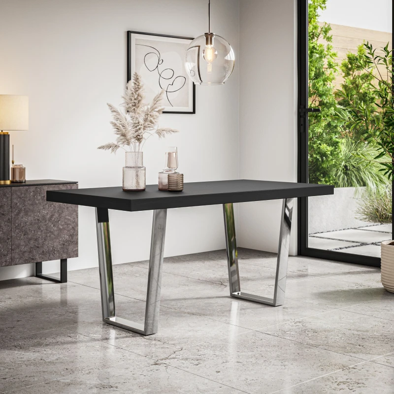 Image of More4Homes Aria 4-6 Seater Dining Table Modern Black Table Top W Chrome Legs