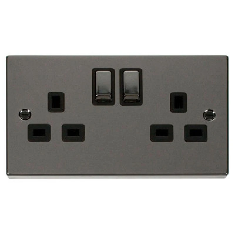 Image of SE Home Black Nickel 2 Gang 13A DP Ingot Twin Double Switched Plug Socket Black