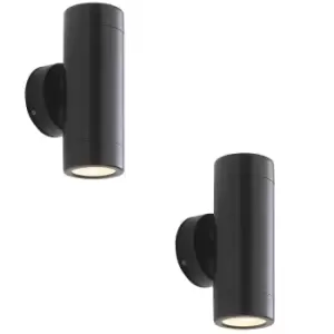 Image of 2 PACK Up & Down Twin Outdoor Wall Light - 2 x 7W LED GU10 - Satin Black