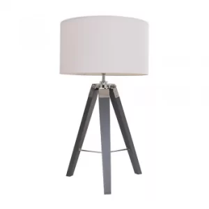 Image of Clipper Grey Wood and Chrome Table Lamp with Large White Reni Shade