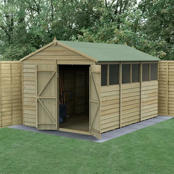 Image of 12' x 8' Forest 4Life 25yr Guarantee Overlap Pressure Treated Double Door Apex Wooden Shed (3.6m x 2.61m)