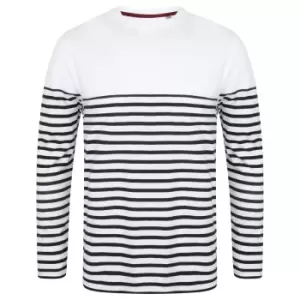 Image of Front Row Mens Long Sleeve Breton Stripe T-Shirt (M) (White/Navy)