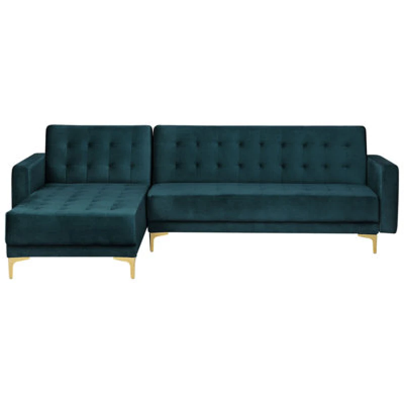 Image of Beliani Modular Corner Sofa Bed 4 Seater Aberdeen Velvet Teal Right Hand