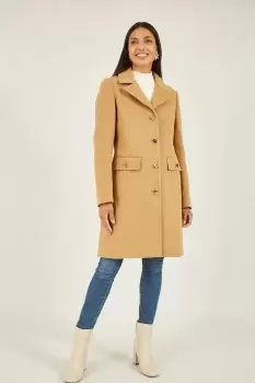 Image of Camel Military Button Through Coat