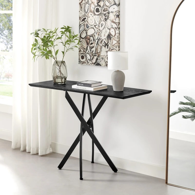 Image of FurnitureboxUK FurnitureboxUK Leonardo Black Wood Veneer Console Table in Light Oak Light Oak One Size Unisex 5056784308141